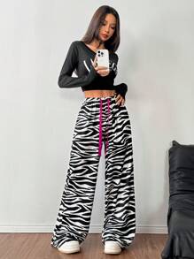 Flirla Quần họa tiết ngựa vằn lưng thấp dễ thương giản dị cơ bản - Nhiều màu - Xem 5