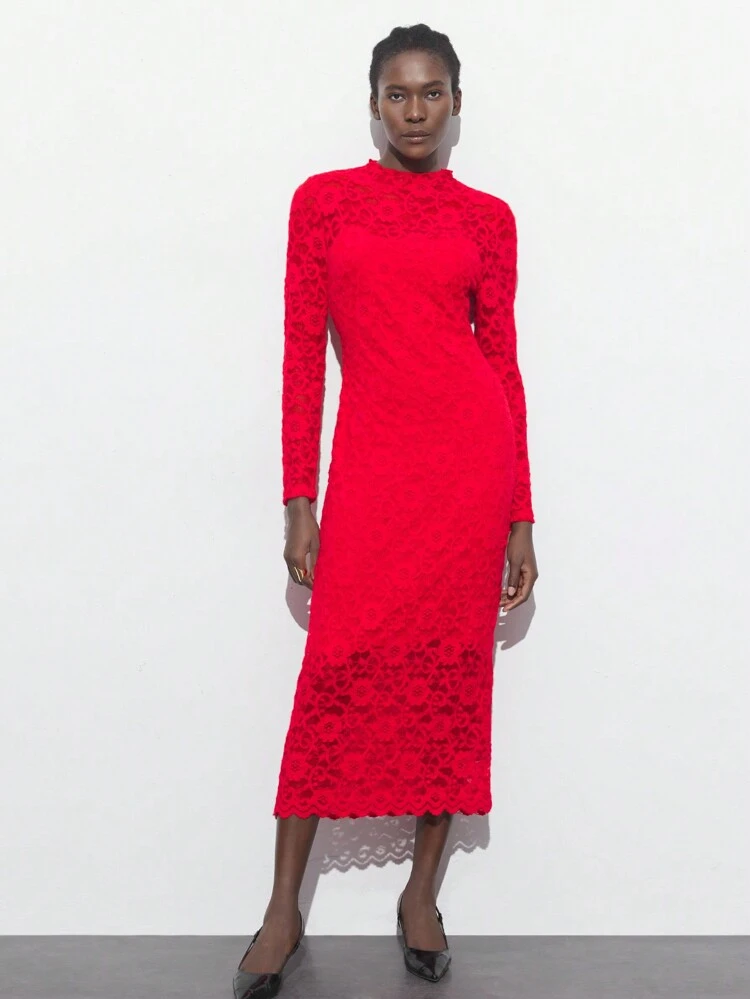 SHEIN Maija Women's Solid Stand Collar Long Sleeve Slim Fit Casual Long Dress Romantic, Fashion, Versatile; Suitable For Summer Vacation, Comfortable, Bohemian Style, Beach Wear, Swimsuit Cover-Up, Stylish, Elegant, Casual, , Simple Daily Wear, Country Style, Essential, Solid Color, Holiday Casual, Decent, Single Lady, Ideal For Vacation Elegant Fashion Business Casual Woman Going Out Tops Graduation Outfit European Summer Hawaii Outfits Women Summer Dresses For Women Streetwear Women Stockholm Style Teacher Outfits For Women
