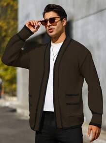 Manfinity Homme Chaqueta de punto con manga larga de color liso y parches para hombre, ropa casual minimalista
