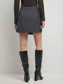 BizChic Szara spódnica Commuter A-Line z rozcięciem z boku, Elegancka spódnica mini do garnituru, Impreza świąteczna, Nowy Rok, Wiosna/Lato dla kobiet