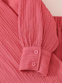 SHEIN 3 件套少女粉色和白色条纹背心、纽扣衬衫和短裤，度假休闲装 - 粉色 - 查看 4