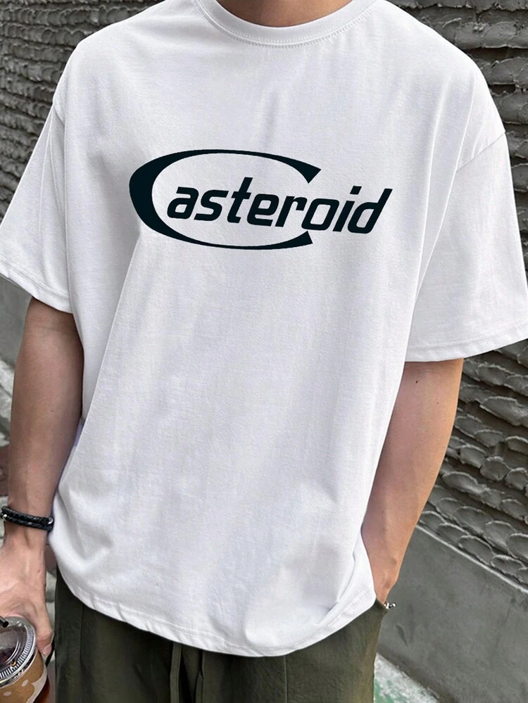 Summer Men's Letter Print White Short Sleeve T-Shirt