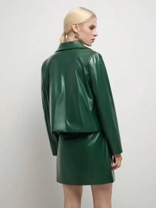 BizChic 2pcs Green Leather Jacket And Skirt Suit Set, For Christmas Date/Party - Green - View 5