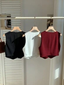 Comfortcana Bộ 3 áo vest blazer cỡ lớn dành cho nữ mặc khi tốt nghiệp, trở lại trường, trang phục giáo viên cho phụ nữ vào mùa thu/đông - Màu Đỏ Sâu - Xem 2