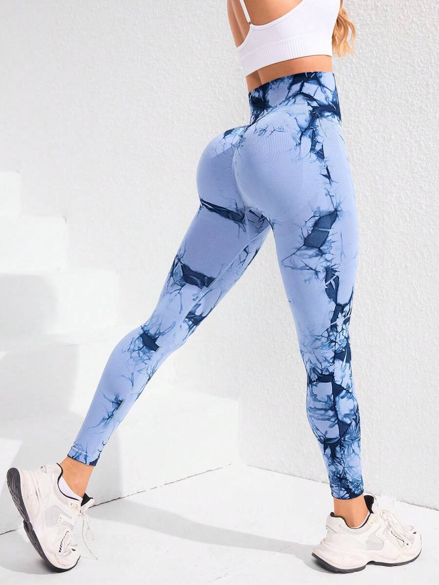 SHEIN Sports 扎染高腰无缝运动紧身裤瑜伽女裤