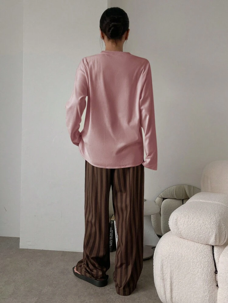 Winter Polyester Fleece Simple Pajama Set