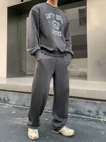DAZY 2pcs Men's Letter Print Sweatshirt And Straight Leg Sweatpants Set,Fall Clothes