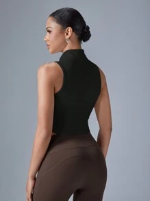 VARSITIE 女士休闲运动无袖黑色立领上衣 - 黑色 - 查看 2