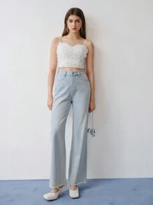 MOTF STUDIO Top corto de tela de malla con parches de flores