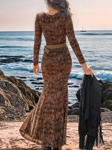 Opulessa Bohemian V-Neck Long Sleeve Paisley Print Semi-Sheer Dress For Women, Brown Dress, Mexican Women Dress,For Autumn And Winter