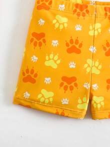 SHEIN Baby Boy Cartoon Lion Print Round Neck Raglan Sleeve Top And Shorts Swimming Trunks 2 Pieces Swimsuit Set - Yellow - View 5
