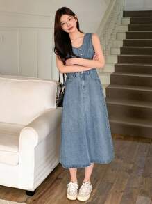DAZY Abito in jeans casual senza maniche con lavaggio