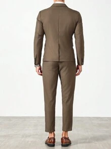 Manfinity Mode Men's Solid Color Lapel Neck Double-Breasted Blazer And Pants Set - Army Green - View 2