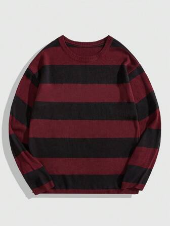 Academia Men's Casual Contrast Stripe Round Neck Sweater, Autumn/Winter