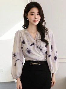 DAZY V-Neck Puff Sleeve Cropped Floral Women Blouse