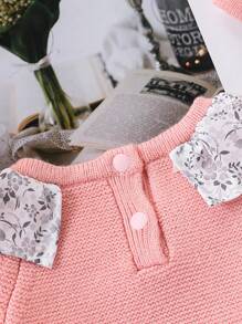 SHEIN Cute Contrasting Knitted Hooded Top For Toddler - Baby Pink - View 5