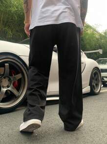 DAZY Pantalones deportivos casuales para hombres con cintura elástica y cordón, bloque de color, pierna recta