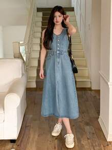 DAZY Abito in jeans casual senza maniche con lavaggio