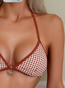 Women's Red And White Plaid Special Fabric Drawstring Neck 2 Pieces Set Summer - Multicolor - View 6
