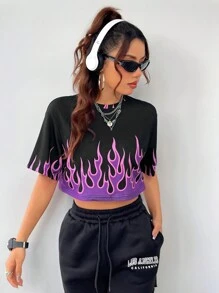 Coolane Ngọn lửa In Áo thun - Màu tím - Xem 3