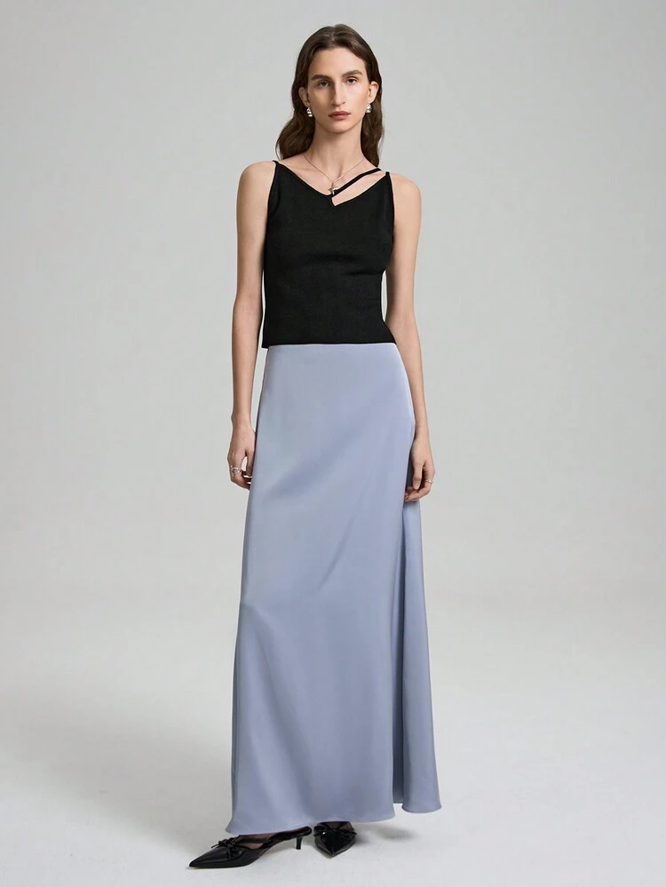 2025 New Spring Ladies' Black Spaghetti Strap Sleeveless Knit Cropped Top, 6% Wool Blend, Versatile Everyday Wear, Valentine's Day Thin Strap Design