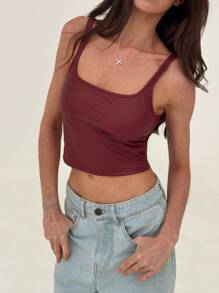Aloruh New Women Vintage Burgundy Sexy Slim Fit PU Burgundy Camisole Top - Burgundy - View 6