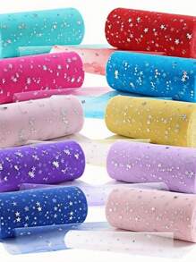 1PC 10 Yards Star Moon Laser Glitter Tulle Roll Soft Sheer Fabric Shimmery Mesh Ribbon For Party Decor DIY Craft Ballet Tutu Wedding Backdrop Stage Costume Sewing - Multicolor - View 3
