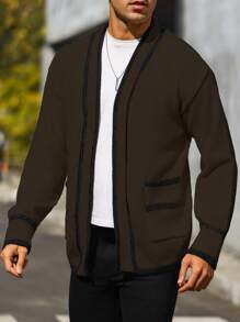 Manfinity Homme Chaqueta de punto con manga larga de color liso y parches para hombre, ropa casual minimalista