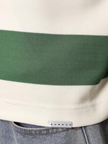 SUMWON Gestreept poloshirt in rugbystijl, casual, college, preppy, lange mouwen, sport, varsity, klassiek, streeppatroon, comfortabel, atletisch, herfst/winterkleding