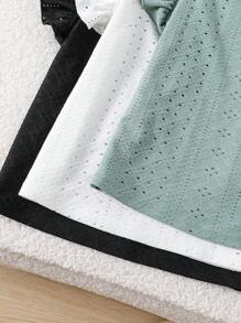 SHEIN 3pcs Set Young Girls' Solid Color Round Neck Ruffle Hem Fitted T-Shirts, School, Campus, College