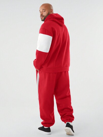 Manfinity NXTstreet 2pcs Plus Size Men's Casual Elastic Hooded Sweatshirt & Sports Pants Suit