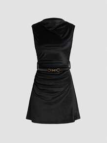 SHEIN Unity Abito midi a collo con cintura, senza maniche, nero - nero - Visualizzare 1