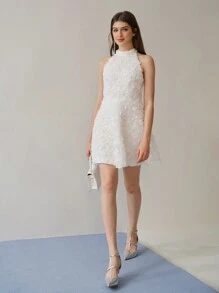 MOTF STUDIO MESH FLORAL APPLIQUED HALTERNECK DRESS,VALENTINE'S DAY OUTFIT,SPRING/SUMMER