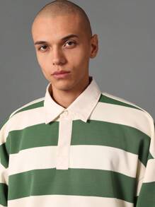 SUMWON Gestreept poloshirt in rugbystijl, casual, college, preppy, lange mouwen, sport, varsity, klassiek, streeppatroon, comfortabel, atletisch, herfst/winterkleding