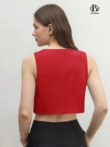 BizChic 2025年夏季新款V领斜襟单排扣金属纽扣无袖西装马甲，商务休闲日常工作时尚海滩度假，适合婚礼嘉宾、乡村音乐节、早午餐、机场造型，90年代复古斯德哥尔摩复古美国独立日