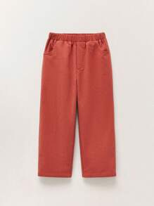 THE HAPPY LOOK Young Boys Red Woven Elastic Waistband Slant Pockets Loose Straight Pants