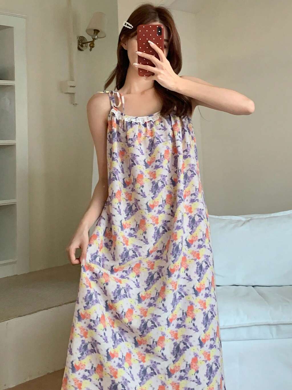 Sleeveless Loose Lace Patchwork Comfortable Women Nightgown Pajama