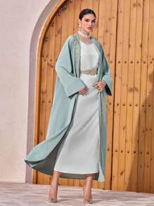 Al Najma Women's Simple Design Long Sleeve Casual Arabic Abaya, Modest Robe - Green - View 6