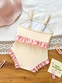 SHEIN 女宝宝简约合身休闲日常连体泳衣 - 粉色 - 查看 2