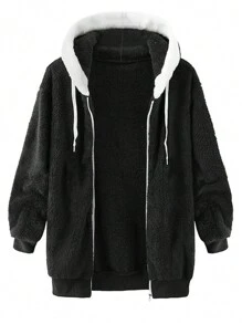 INAWLY Chaqueta Con Capucha Y Cordón Para Mujer De Talla Grande Y De Felpa