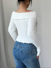 Elenzga Franse stijl off shoulder gebreide trui voor vrouwen, mode strass strik decor korte zachte pullover top