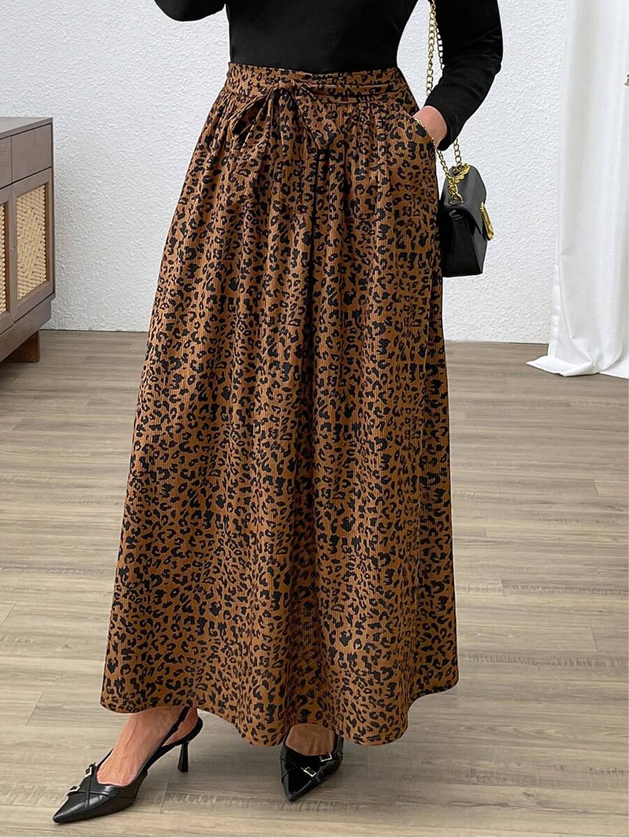 SHEIN EZwear Plus Size Women Fashionable Leopard Print Sexy Skirt Fall Cloth For Women - Brown - View 1
