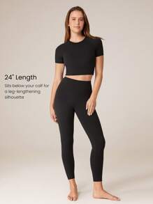 GLOWMODE 2 Pieces 24" FeatherFit™ Freedom Activewear  Short Sleeves Tee & Leggings Set With Hidden Front Pocket Low Impact Yoga Pilates Daily - Black - View 5