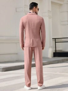 Manfinity VCAY 2pcs Men's Fitted Turndown Collar Long Sleeve Casual Suit Set, Suitable For Daily Office Wear - Multicolor - View 5