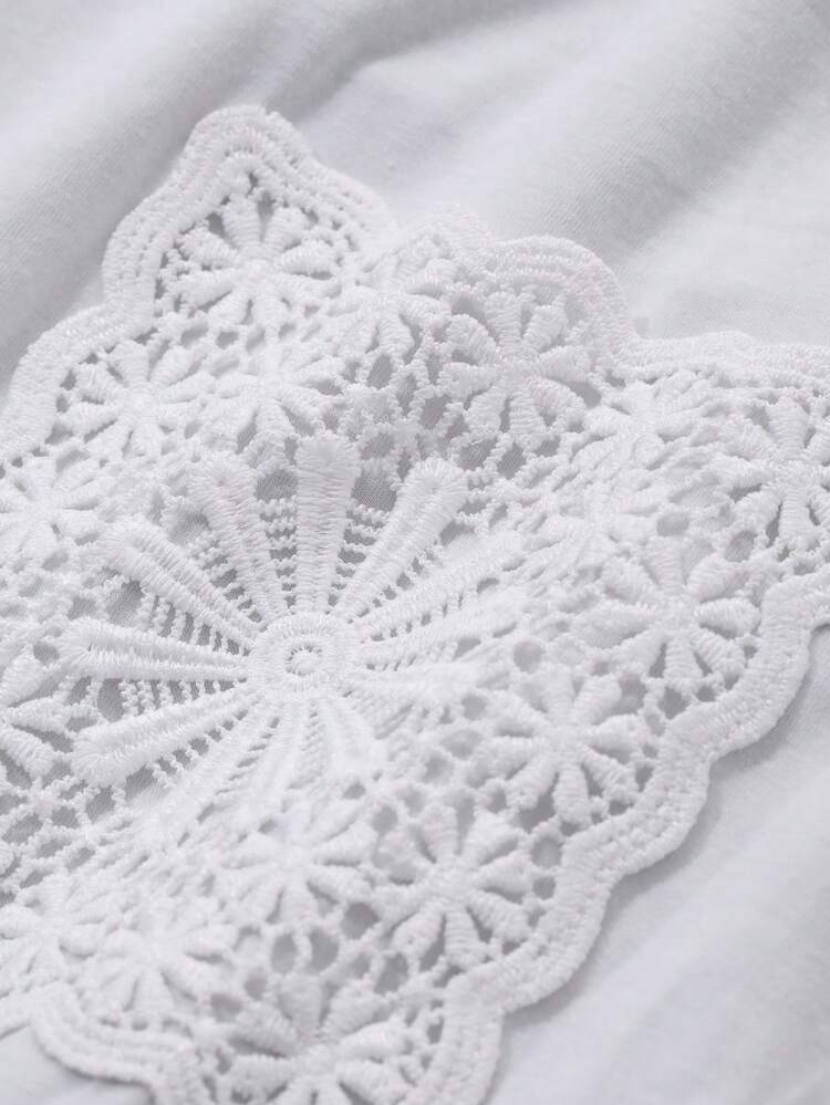 2pcs/Set Women's Soft & Comfortable Lace Patchwork Long Sleeve Pajama Set