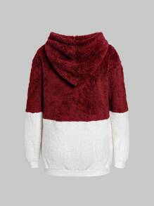 SHEIN Essnce Sudadera con capucha casual de mujer con cordón, parche de color contrastante, para otoño/invierno