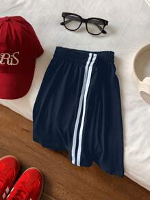 Comfortcana Pantalones cortos deportivos de verano casuales y vintage con rayas azules en los laterales para mujer