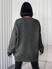 EURMUSE 女式纯色前扣长袖简约休闲衬衫 - 灰色 - 查看 2