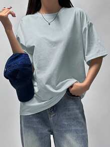 DAZY T-shirt casual unicolore simple pour femmes, pour un port quotidien
