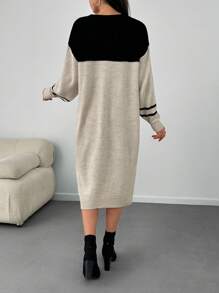 SHEIN Tall Autumn-Winter Casual Color Block Striped Knit Sweater Dress - Multicolor - View 2